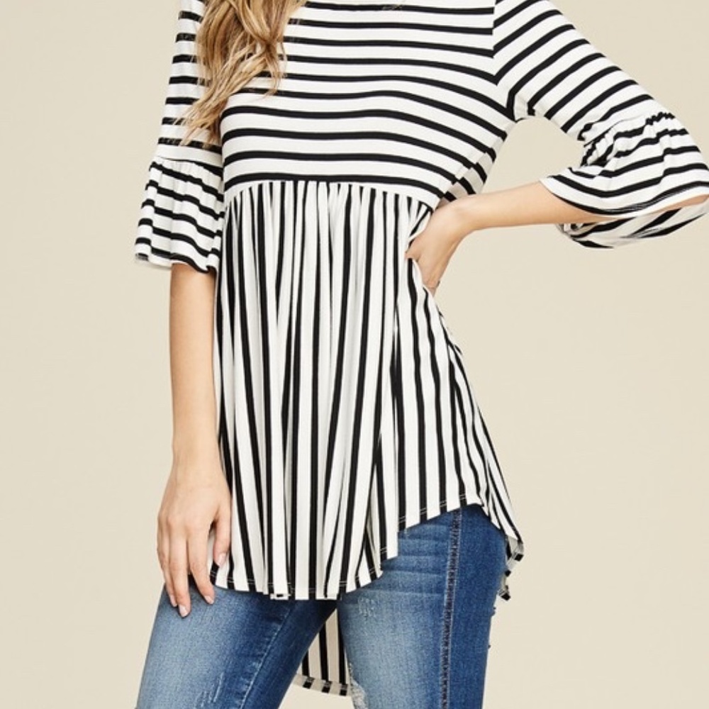 NWT Empire Waist Stripe Tunic Top w/ Bell Sleeves